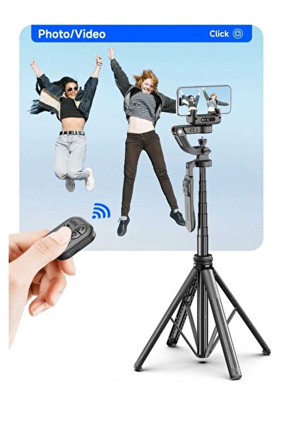Asfal Hareket ve Yüz Takip Sistemli 183 cm Tripod 360° Dönen Uzaktan Kumandalı Selfie Çubuğu ve Gimbal