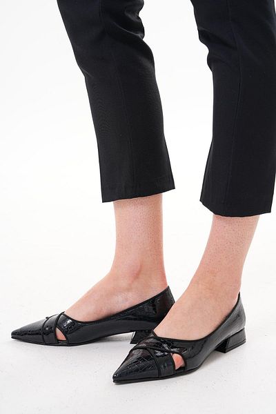 golden heel Black Printed Patent Leather 2cm Heel Pointed Toe Stiletto Heels Shoes
