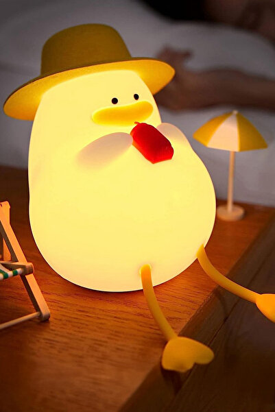 MOBEE Çocuk Bebek Odası Şapkalı Ördek Figür Gece Lambası LED Işık Sevimli Figürlü Dokunmatik Şarjlı