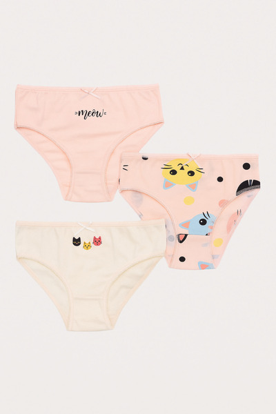 Katia&Bony Girl's Cat Patterned 3-Piece Slip Panties Light Pink