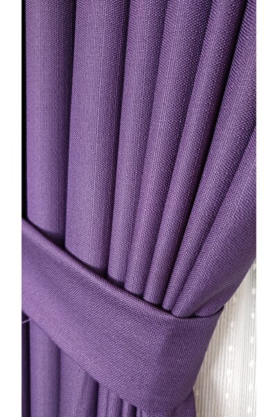 Yuka Linen Textured Purple Panel Background Curtain Luxury Heavy Weight Tek Wing 1/3 Tight Pleated Solid Color