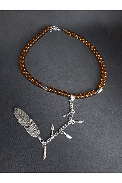 MRYart Translucent Glass Beads and Metal Detail Y Necklace