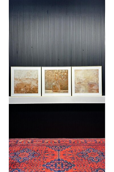 Tablomtr Natural Esinti - Dijital Baskılı Gold Metal Çerçeveli Gerçek Camlı 3'lü Dekoratif Tablo