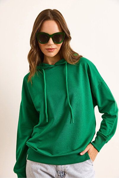 Olalook Women's Green Hooded Soft Textured 2 Thread Sweatshirt Swt-19000719