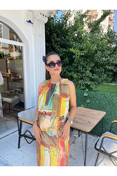 NOXS KETEN DESENLİ ELBİSE