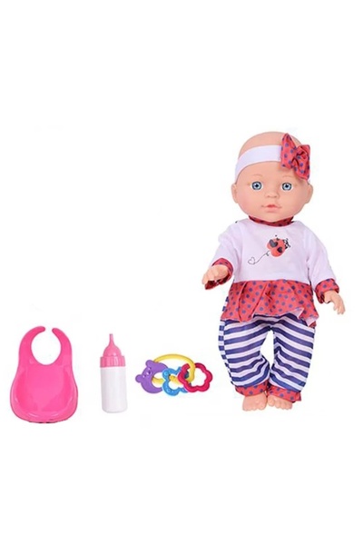 Toy bebeluș, cu haine, biberon și zornăitoare, plastic, 28 cm, multicolor, 18...