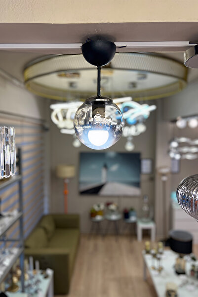 MINIMAL ETICARET VE BILGI TEKNOLOJILERI Globe Black & Silver ONE Krom Cam Avize