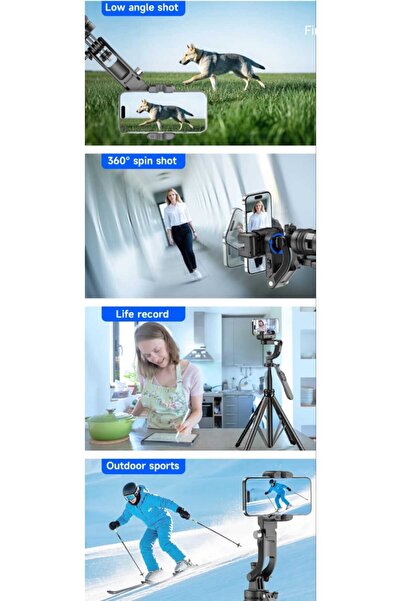 Asfal Hareket ve Yüz Takip Sistemli 183 cm Tripod 360° Dönen Uzaktan Kumandalı Selfie Çubuğu ve Gimbal