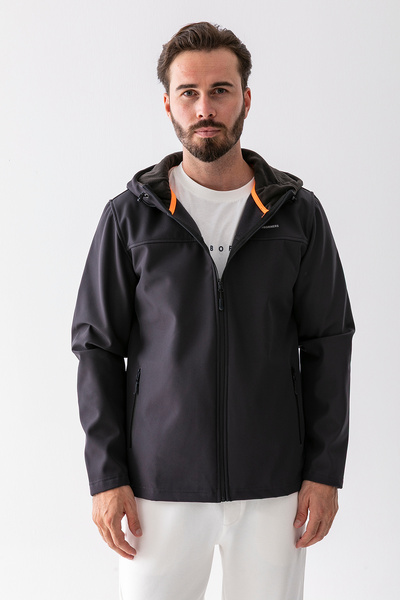 JB John Borners Men's Hooded Zippered Double Pocket Softshell Coat Anthracite - 25K 6044-1