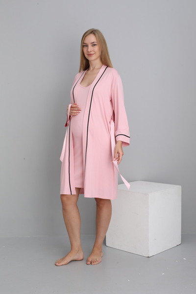 Miss Dünya Lissa Şerit Detaylı Midi Boy Askılı Hamile ve Lohusa Sabahlık Gece...