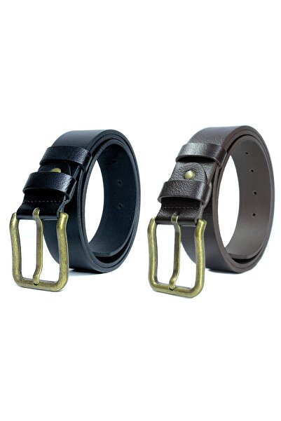 derikem Συσκευασία 2 τεμαχίων 100% Ανδρική Ζώνη Κίτρινη Πόρπη 4cm