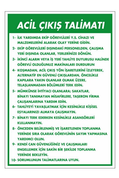 ünalgrup Acil Çıkış Talimatı Uyarı Levhası