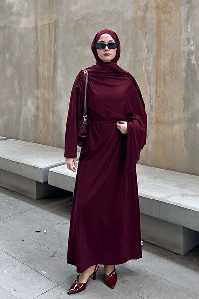 Ceylan Otantik Bordo Şal Yaka Elbise