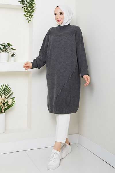 Pamuk Butik Women's Half Turtleneck Knitted Detailed Knitwear Tunic