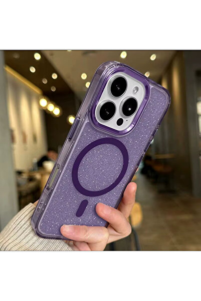 DGN İphone 16 Pro Max Uyumlu Lüks Parıltılı Magsafe Kablosuz Şarj Manyetik Kı...