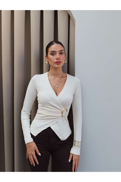 ESRAHELVACI Double Breasted Long Sleeve Buckle Blouse