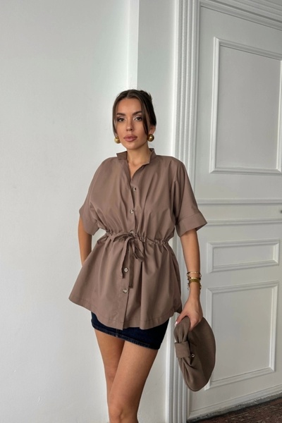 MetuCA Poplin shirt with waist detail - brown