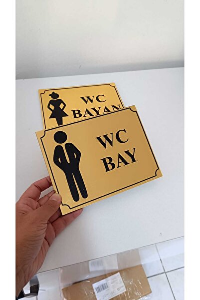 Arzuca Konsept WC Yazısı Pleksi | Gold WC Yönlendirme Yazısı | WC Kapı Tabelası | WC Levhası | WC Tabelası (2 ADET)