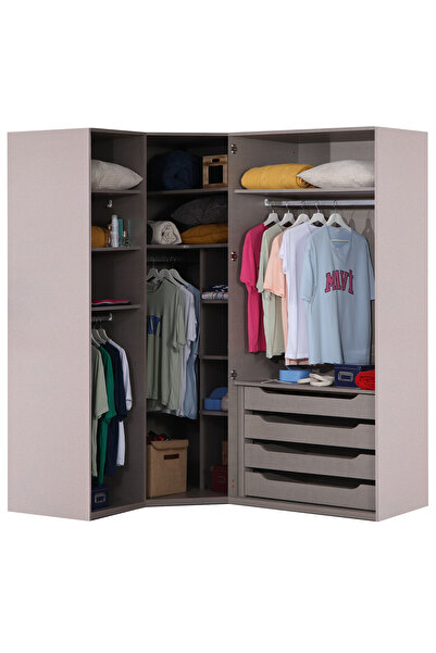 benim odam Rose 4 Kapılı Cam Kapaklı Gizli Çekmeceli Köşe Dolap Genç / Çocuk Odası 835