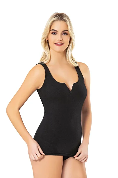 Batıdan Women's Wide Strap - V-Neck Camisole Cotton Undershirt Black - Black - Batdnkop-6A47L4-Si