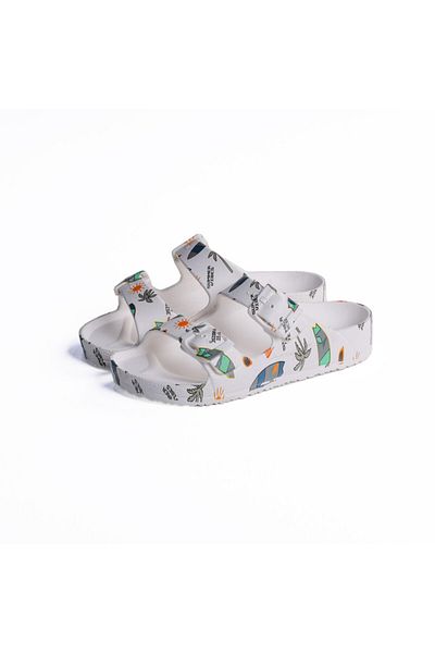 Onda Jet "PK5" Kids Double Buckle Sandal Summer Print, Lightweight & Comfortable - White