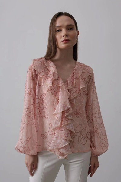 MetuCA Glitter Ruffle Shirt - Salmon