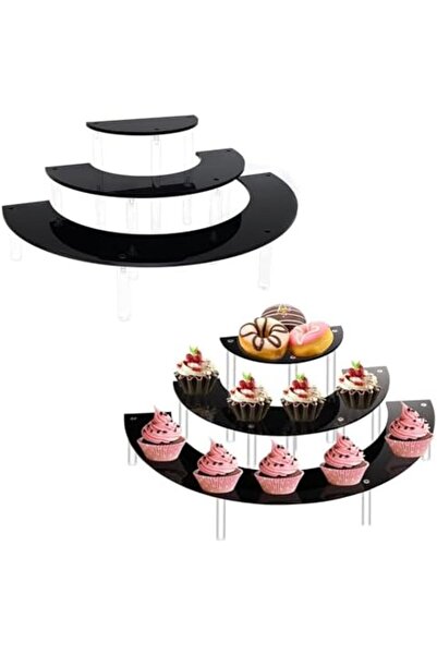 Slasa Acrylic Display Stand Half Moon Design by - 3 tiers for Cupcakes and Collectibles