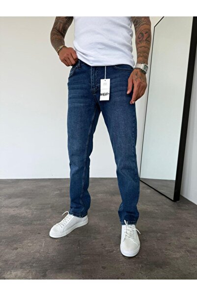 KağanKY Mavi Taşlamalı Likralı Regular Fit Jean