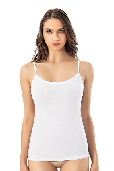 Astra Plus Women's Plain Comfortable Modal Style Extra Piping Thread Strap Tank Top White Battal - White - Astpskog-Bia-K6602-Be