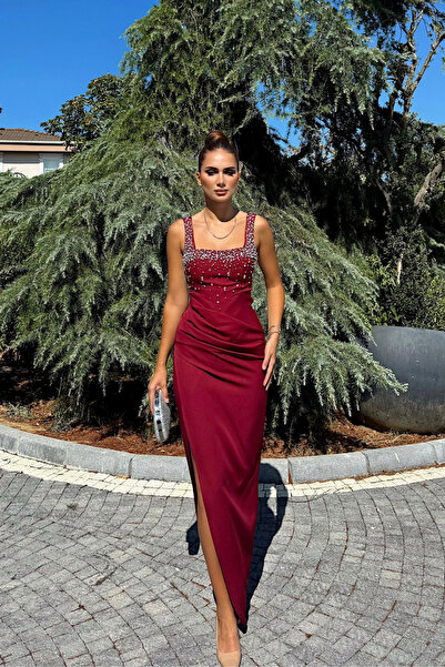 Sindimoda Clark Kare Yaka İşleme Detay Abiye 9367