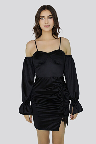 FashionForYou Rochie mini Roxana din satin, Negru