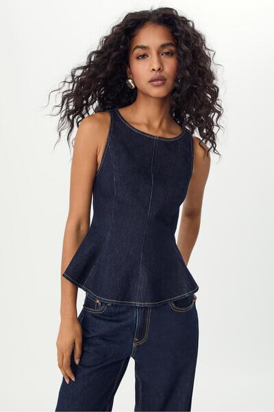 Stradivarius Sleeveless denim peplum top