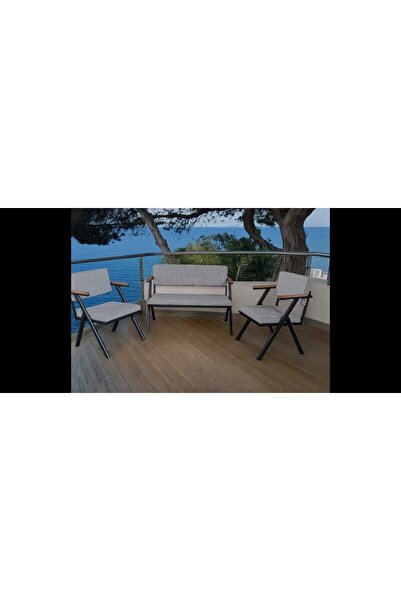 Samogu Boston Çay Seti 2+1+1 - Antrasit Bahçe Balkon Takımı