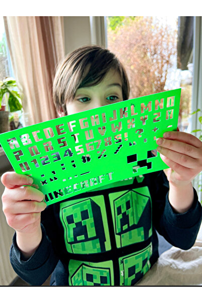 Flexilab Creative Minecraft Temalı Blok Tasırım Harf ve Şekil Şablonu Cetvel – Çocuklar İçin Eğlenceli Okul Seti