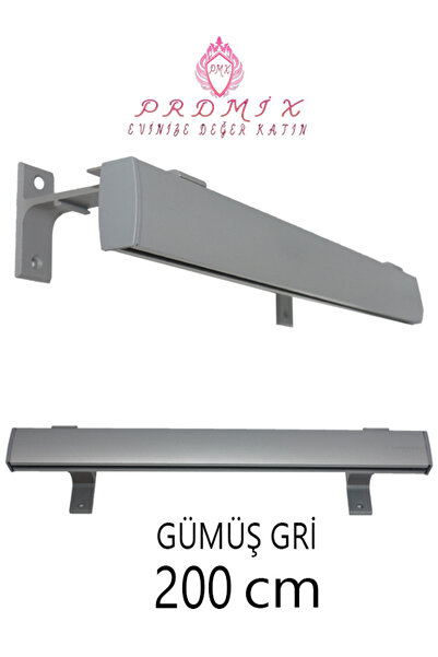 PERDE Mix 200 CM GRİ VİP Dekoratif Perde Ray Kornişi Alüminyum Ayaklı Tek Kan...