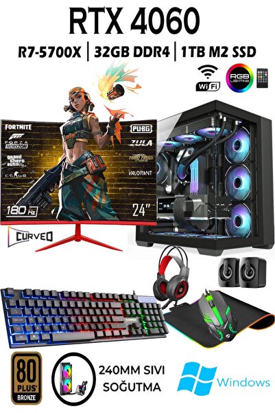 Apphirex TC82 Ryzen 7 5700X 32GB 1TB M.2 SSD RTX4060 8GB 24'' 180Hz Sıvı Soğu...