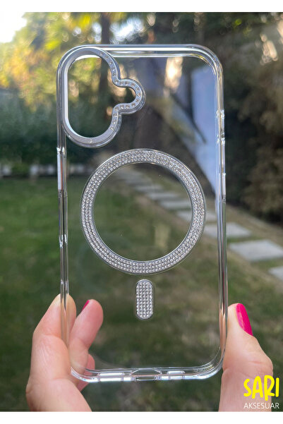 SPOLO iPhone 16 Uyumlu Kaliteli Taşlı Magsafe Şeffaf Kılıf Kapak