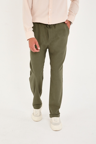 No Way Erkek Paça Parçalı Baggy Keten Pantolon