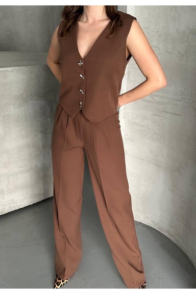 vesantia 2-Piece Women's Ribbon Buttoned Vest Blazer Suit