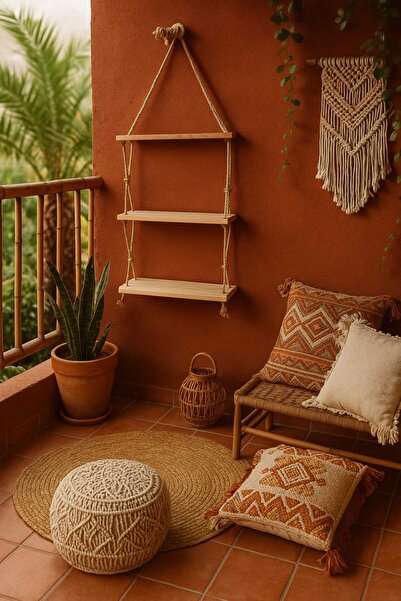 DemCey Home Ahşap Duvar Rafı 3'lü İpli Duvar Rafı Farklı Renk Seçenekleri