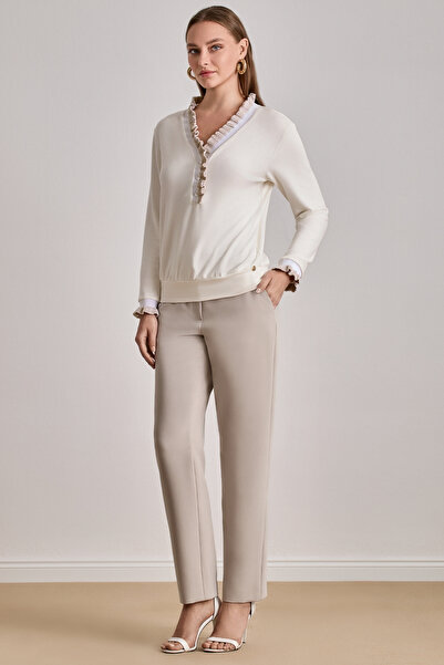 Guitar Ankle Length Beige Woven Trousers