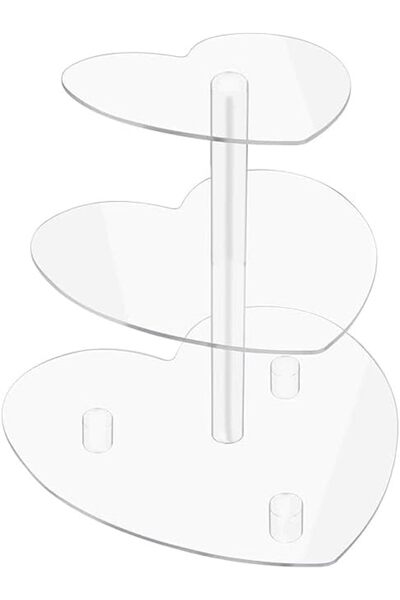 Slasa 3-Tier Acrylic Cupcake Stand, Heart-Shaped Dessert Display Holder, Clear Polished Finish, 27 c