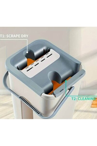 stuffix mop bucket set with wringer, 2 wash/dry tubs, 2 microfiber cloths, white/grey