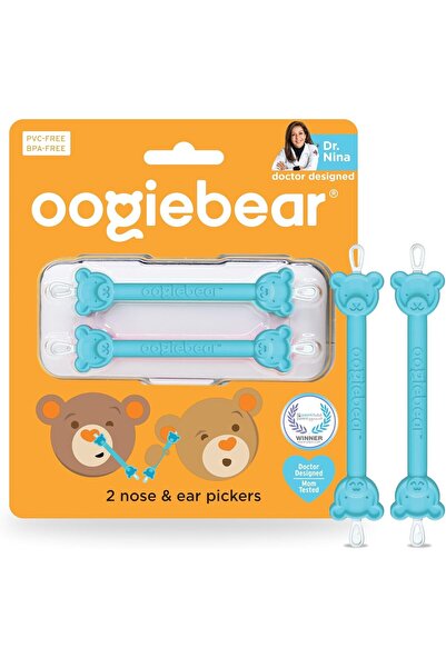 Oogiebear - منظف أنف وأذن للأطفال (أزرق، عبوة من قطعتين مع جراب)