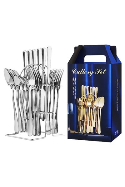 Rovitech Complete stainless steel cutlery set, 24 pieces, with stand
