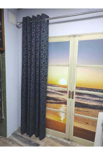 Evcimenhome Lined Rustic Curtain with Eyelets Metal Ring 170Cmx230Cm Color: Navy Blue over Anthracite