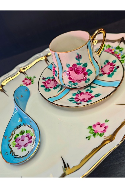 manushum El Boyama Porselen Saray Kahve Fincanı Lokumluk Hediyeli