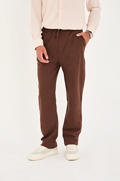 No Way Мъжки широки ленени панталони с разрез в долния край