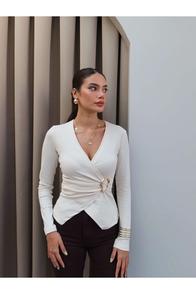 ESRAHELVACI Double Breasted Long Sleeve Buckle Blouse
