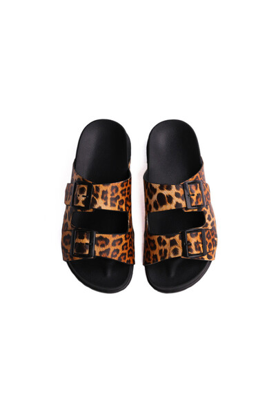 Onda Women’s Comfort Slippers with Tiger Buckle – Black/Black
